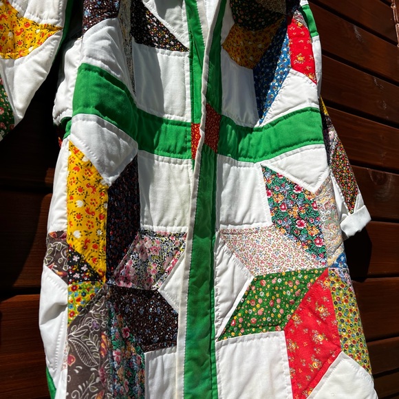 Handmade Star Patchwork Quilt Coat in Bright Green Trim - Picture 4 of 9